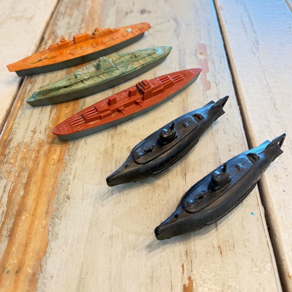 Vintage Toy Battleship Submarine Lot 5 Pieces DBT Military Plastic WWII Era Toys